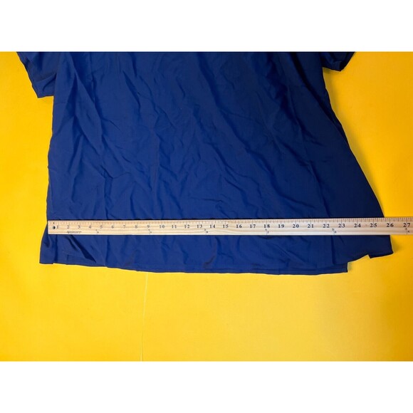 DR2 Ringer Blouse Top Womens 2X Plus Indigo Blue Short Sleeve Zip Crew Neck NWT - Picture 6 of 7